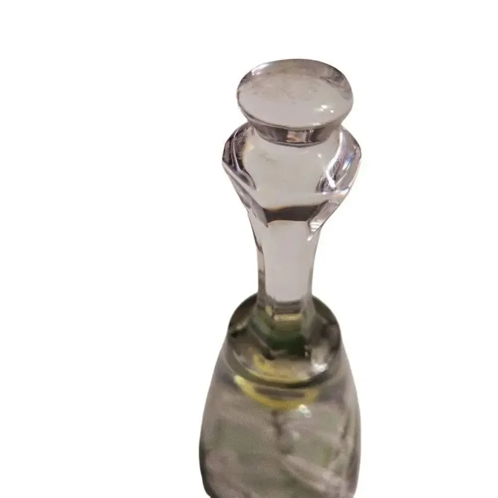 Vintage 24% Lead Crystal Cut to Clear Etched Iridescent Green Bell Hofbauer Byrd